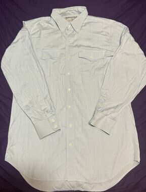 Vintage Schaefer Ranchwear Western Work Shirt Mens L 100% Cotton Made USA Texas